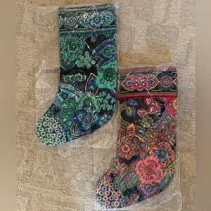 2 VERA BRADLEY Christmas Stocking Blue Rhapsody Symphony in Hue Jingle Bell New!